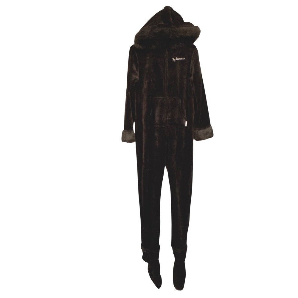 PajamaGram Hoodie-Footie Brown Plush Fleece Hooded One Piece Pajamas Small SM